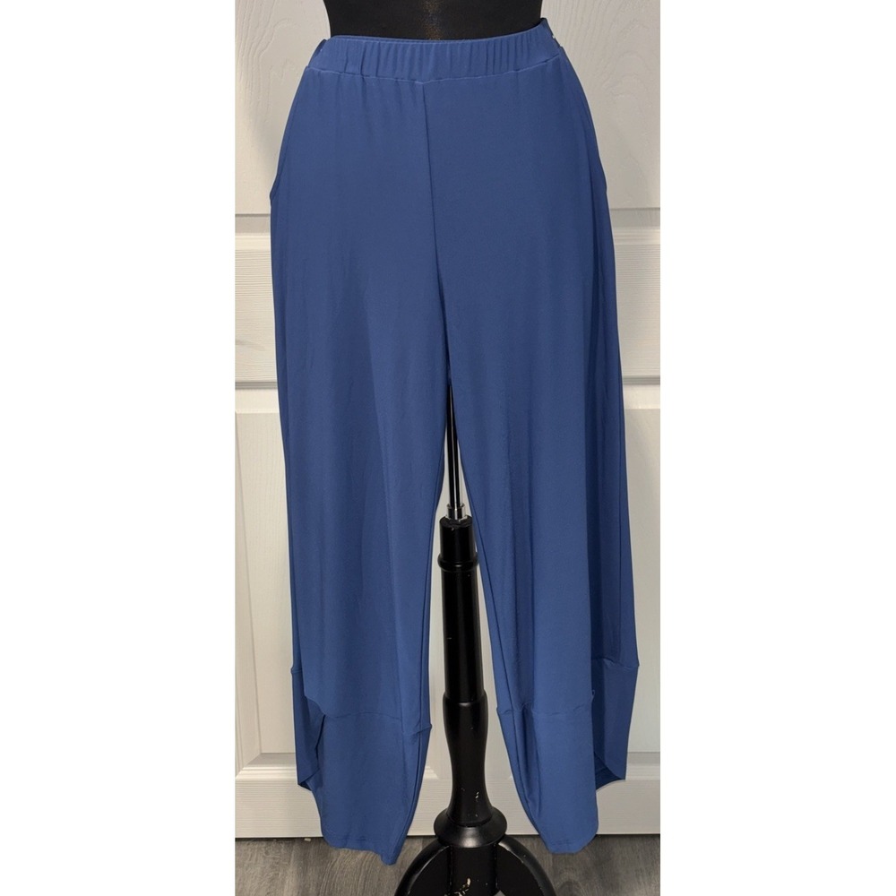 NEW Palazzo Asymmetrical Hem Women's Pants By JJ Size Small Blue Draped Wide Leg